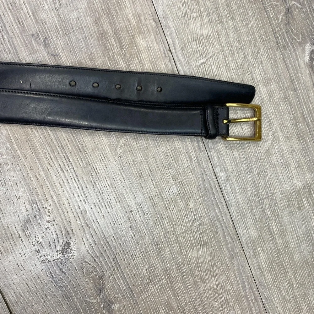Trafalgar‎ Belt Mens 38 Black Leather Brass Buckle Hand Polished Dress Classic